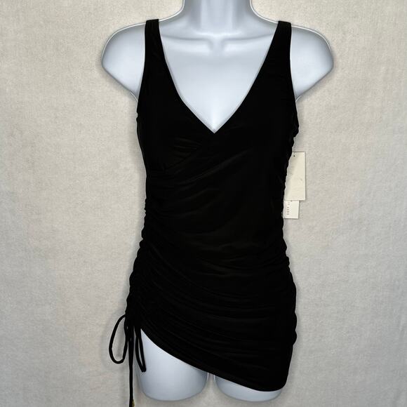 NWT Beyond Control Black Draped V-Neck Swimdress One-Piece – Size 8 - Picture 5 of 15